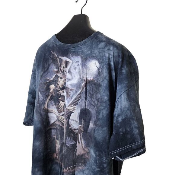 Vintage Y2K Skeleton Heavy Metal Guitar TShirt Mens Size 3XL Gray Tie Dye - Picture 3 of 6